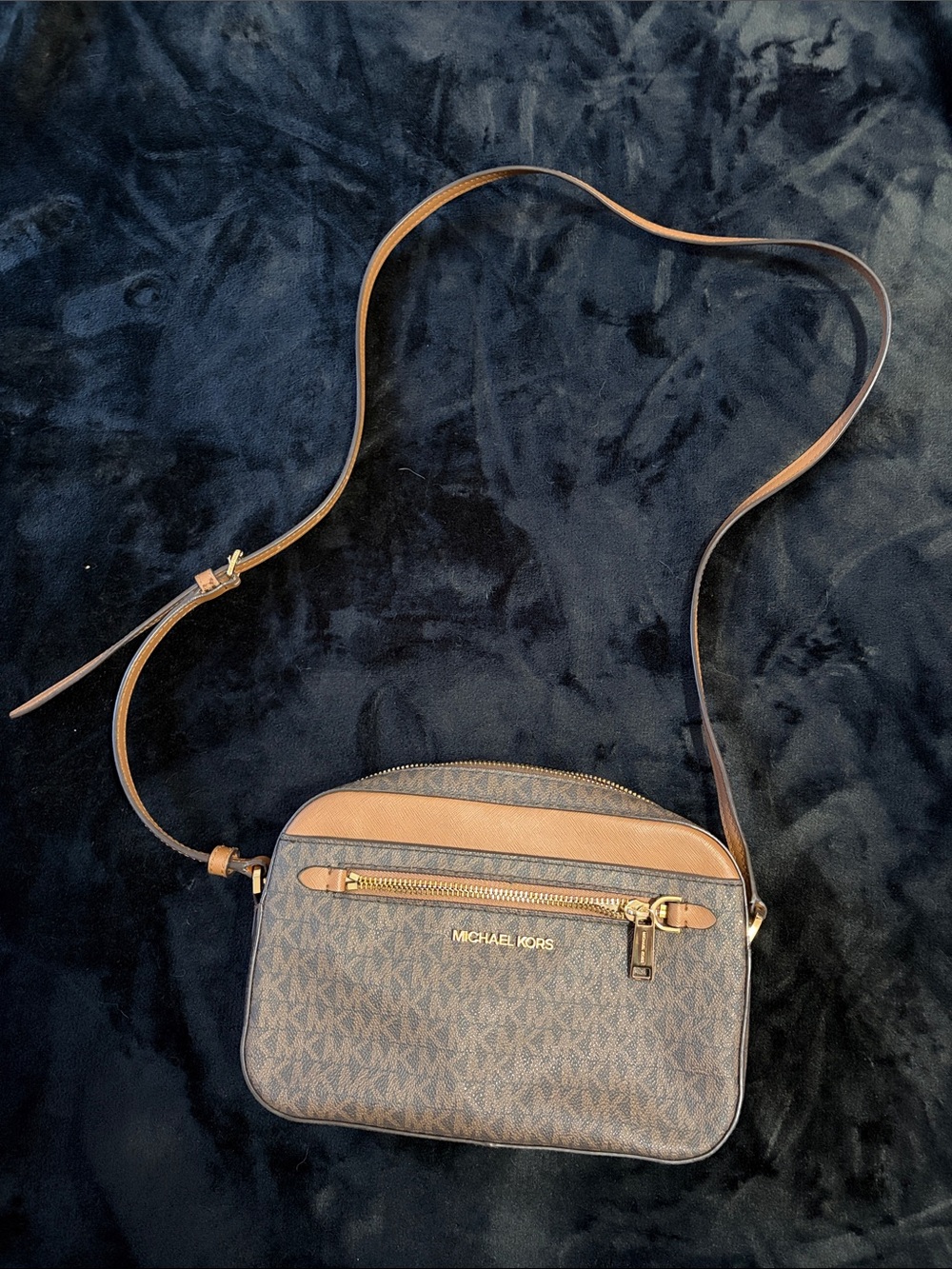 Michael Kors Brown Logo Crossbody with Tan Accents